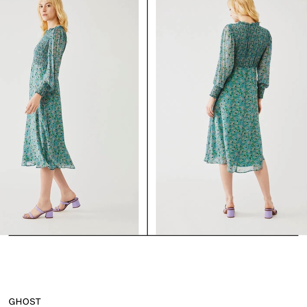 Ghost Teal Floral Long Sleeve Dress